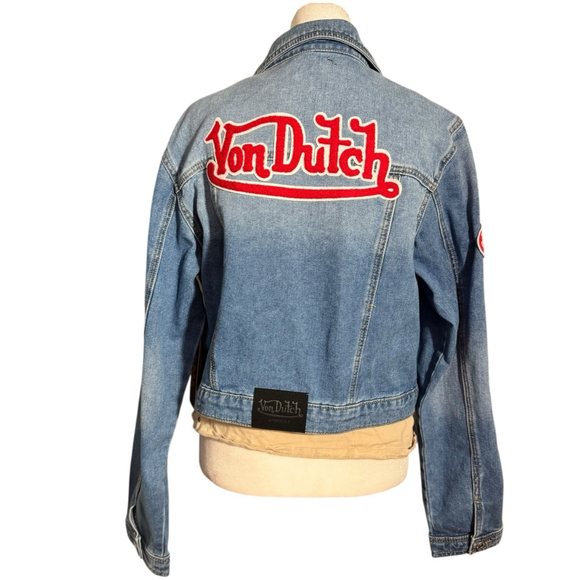 Von Dutch Jackets & Blazers - Size XL Von Dutch Blue Denim Jean Jacket with Red Logo XL Red Logo Patch Y2K